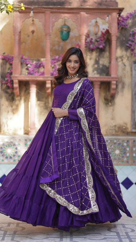 Flair Georgette Gown  With Embroidered Dupatta