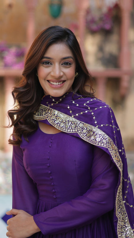 Flair Georgette Gown  With Embroidered Dupatta