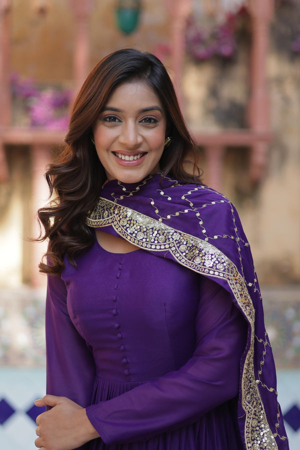 Flair Georgette Gown  With Embroidered Dupatta
