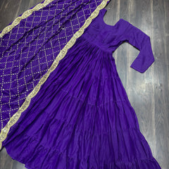 Flair Georgette Gown  With Embroidered Dupatta