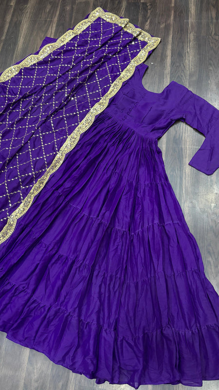 Flair Georgette Gown  With Embroidered Dupatta