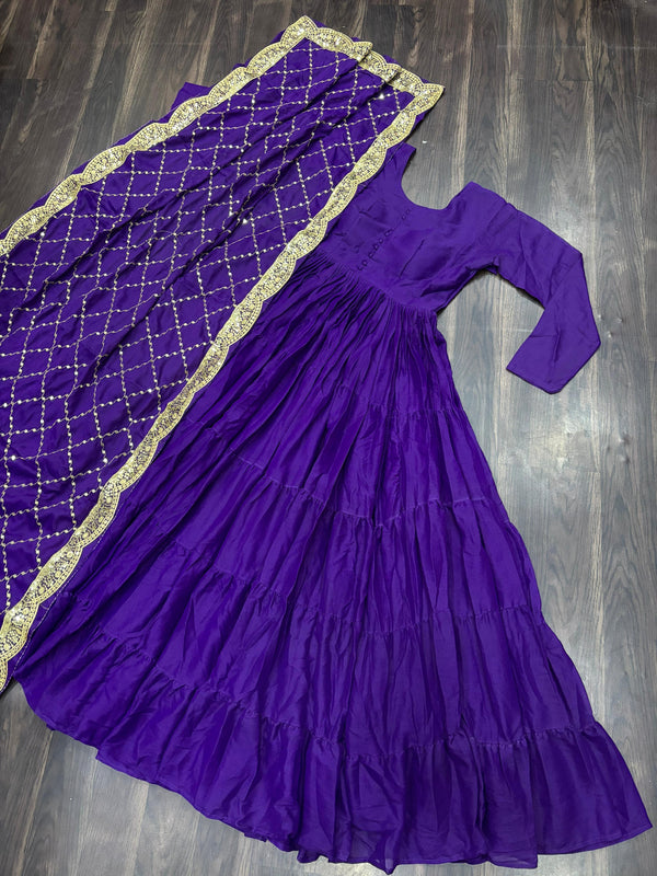 Flair Georgette Gown  With Embroidered Dupatta