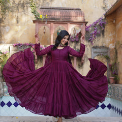 Flair Georgette Gown  With Embroidered Dupatta