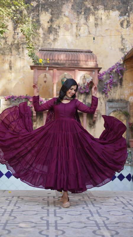 Flair Georgette Gown  With Embroidered Dupatta