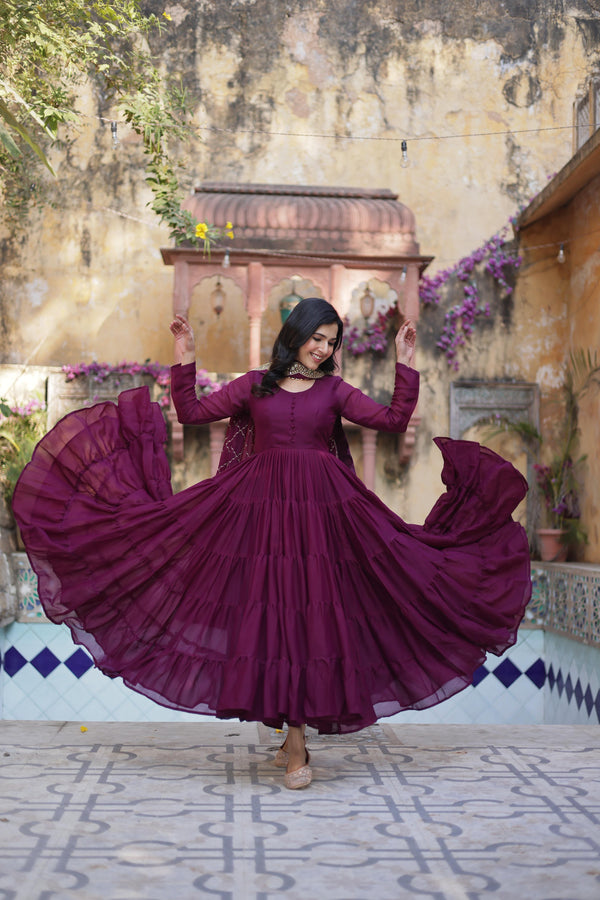 Flair Georgette Gown  With Embroidered Dupatta