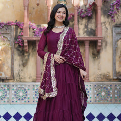 Flair Georgette Gown  With Embroidered Dupatta
