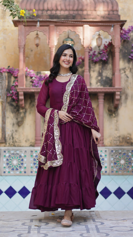 Flair Georgette Gown  With Embroidered Dupatta