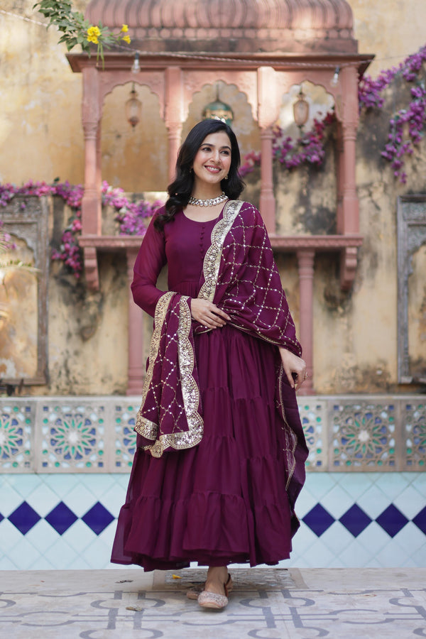 Flair Georgette Gown  With Embroidered Dupatta