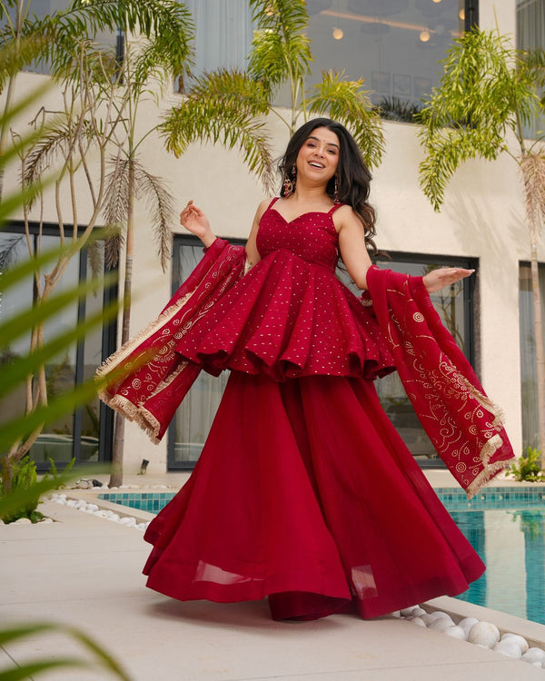 ANJANI ORGANZA SLEVELESS SET WITH MUKESHB WORK SET