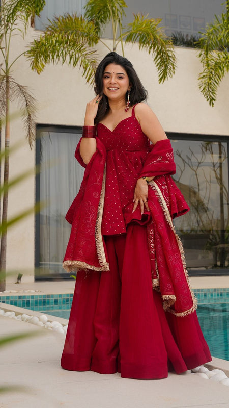 ANJANI ORGANZA SLEVELESS SET WITH MUKESHB WORK SET