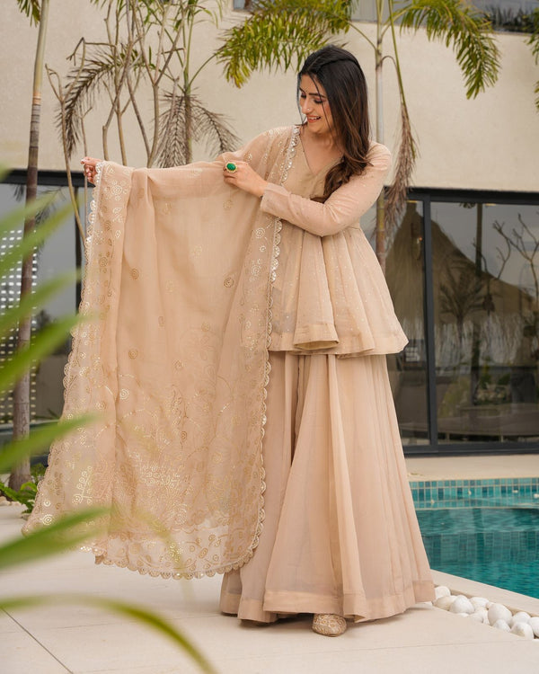 ANJANI ORGANZA SLEVELESS SET WITH MUKESHB WORK SET