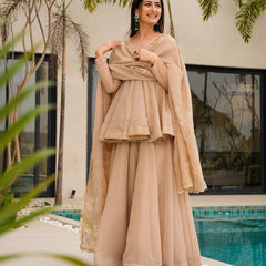 ANJANI ORGANZA SLEVELESS SET WITH MUKESHB WORK SET