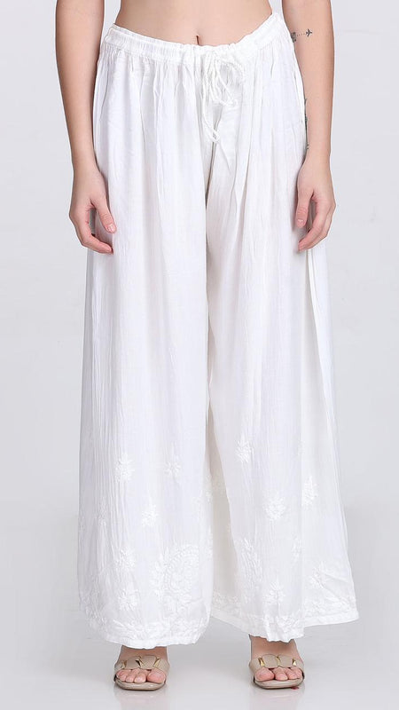 Chikankari Flared Free Size Rayon Plazzo