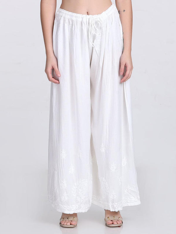 Chikankari Flared Free Size Rayon Plazzo