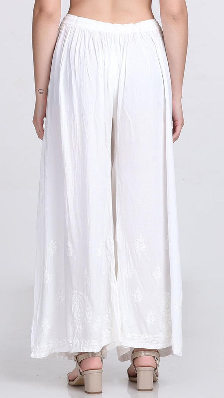 Chikankari Flared Free Size Rayon Plazzo