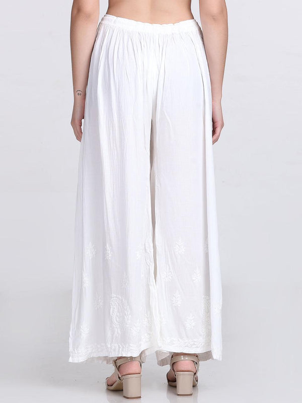 Chikankari Flared Free Size Rayon Plazzo