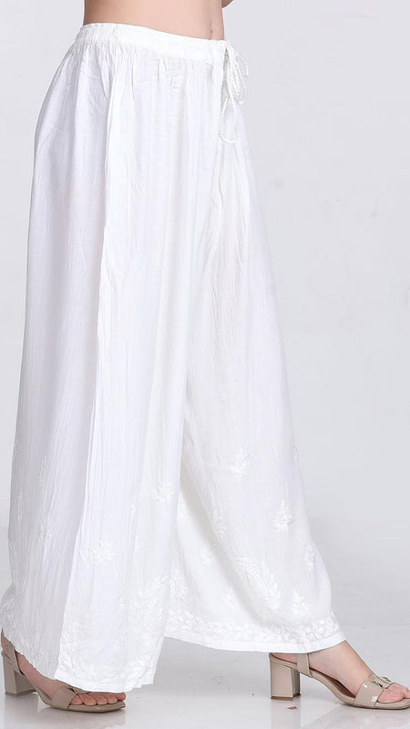 Chikankari Flared Free Size Rayon Plazzo
