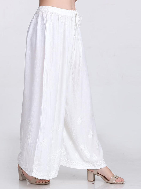 Chikankari Flared Free Size Rayon Plazzo