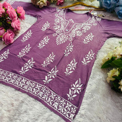 Short Handworked chikankari Rayon kurti /Rayon short