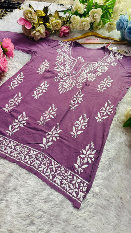 Short Handworked chikankari Rayon kurti /Rayon short