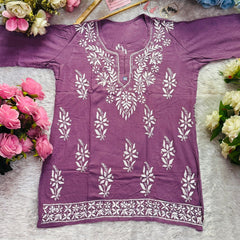 Short Handworked chikankari Rayon kurti /Rayon short