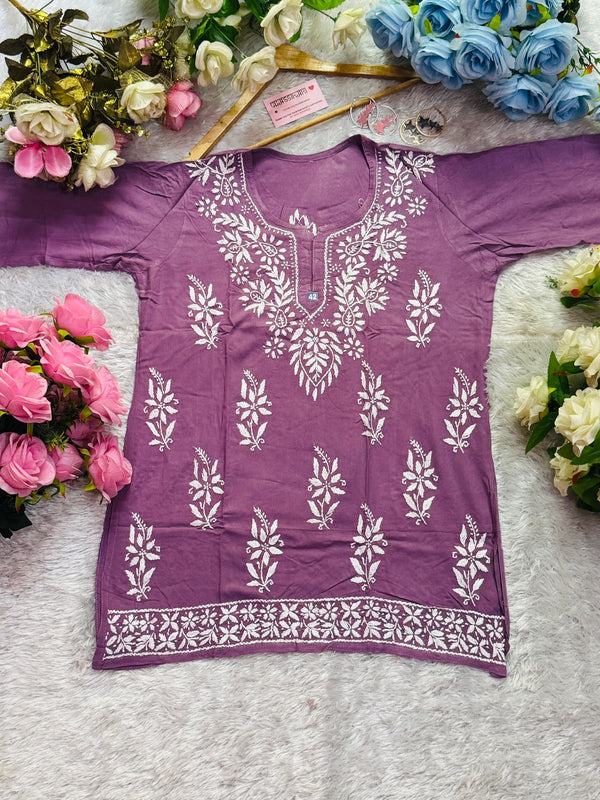 Short Handworked chikankari Rayon kurti /Rayon short