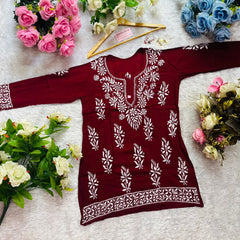 Short Handworked chikankari Rayon kurti /Rayon short
