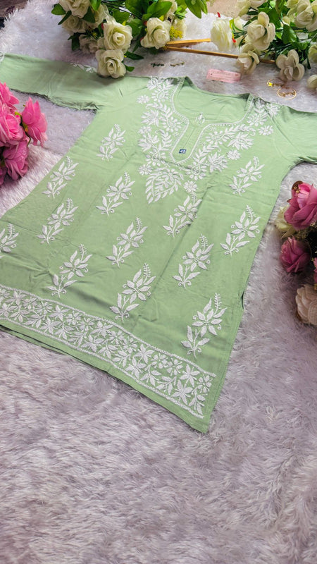 Short Handworked chikankari Rayon kurti /Rayon short