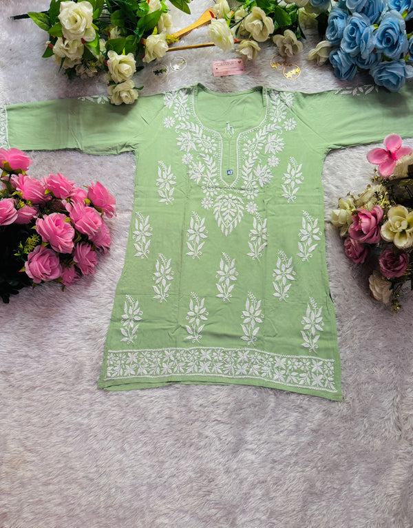 Short Handworked chikankari Rayon kurti /Rayon short