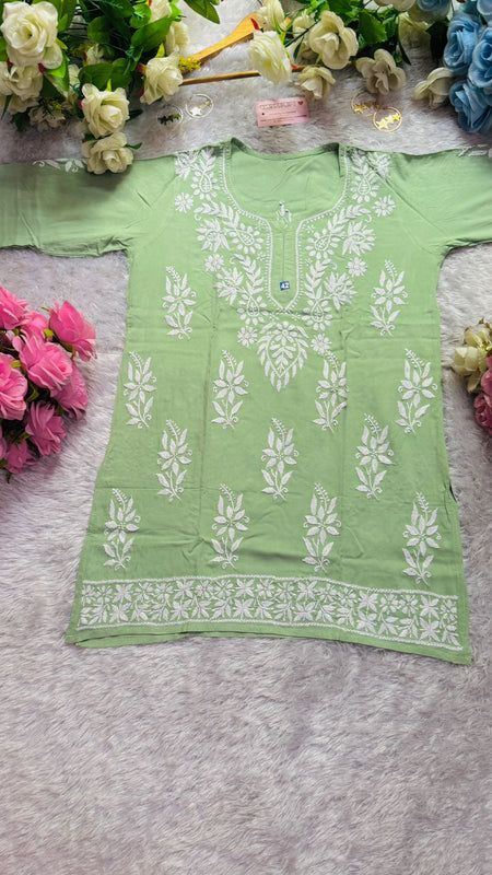 Short Handworked chikankari Rayon kurti /Rayon short