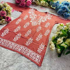 Short Handworked chikankari Rayon kurti /Rayon short