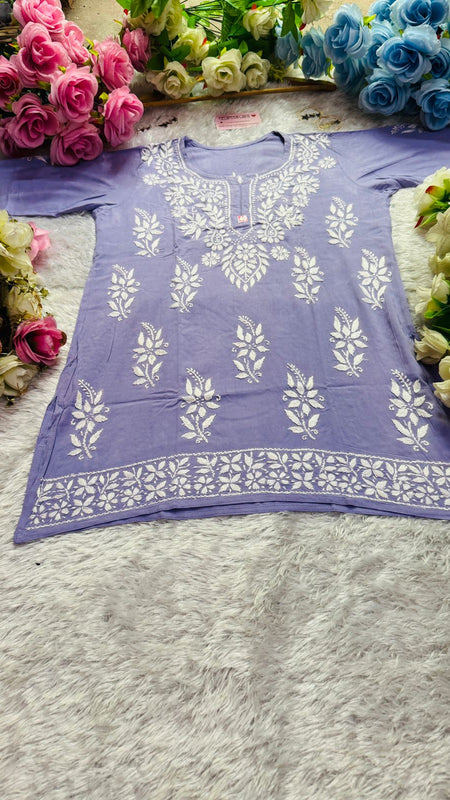 Short Handworked chikankari Rayon kurti /Rayon short