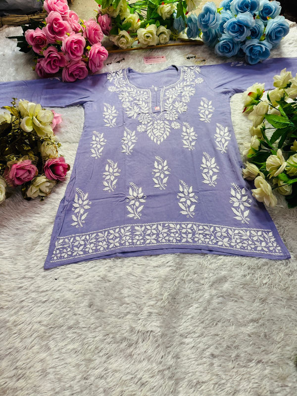 Short Handworked chikankari Rayon kurti /Rayon short