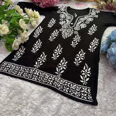 Short Handworked chikankari Rayon kurti /Rayon short