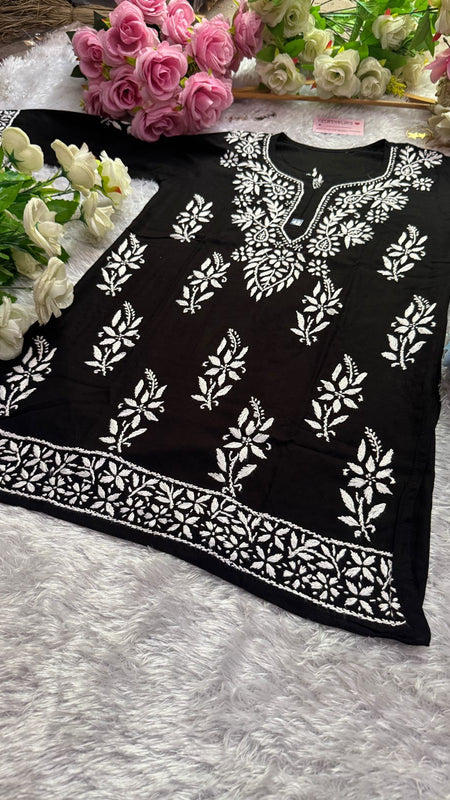 Short Handworked chikankari Rayon kurti /Rayon short
