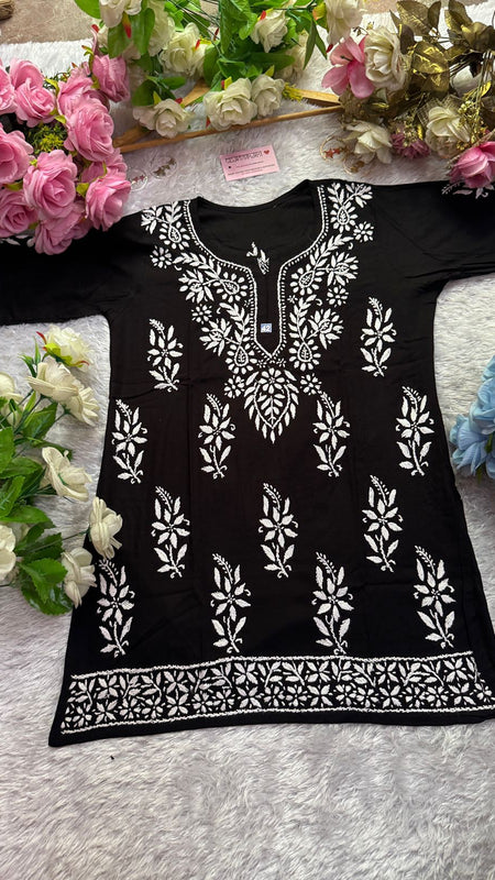 Short Handworked chikankari Rayon kurti /Rayon short