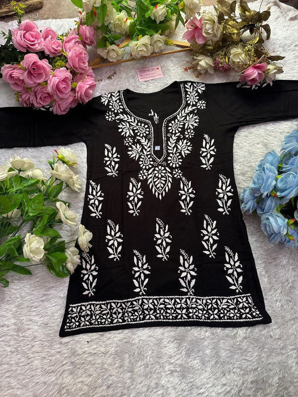 Short Handworked chikankari Rayon kurti /Rayon short