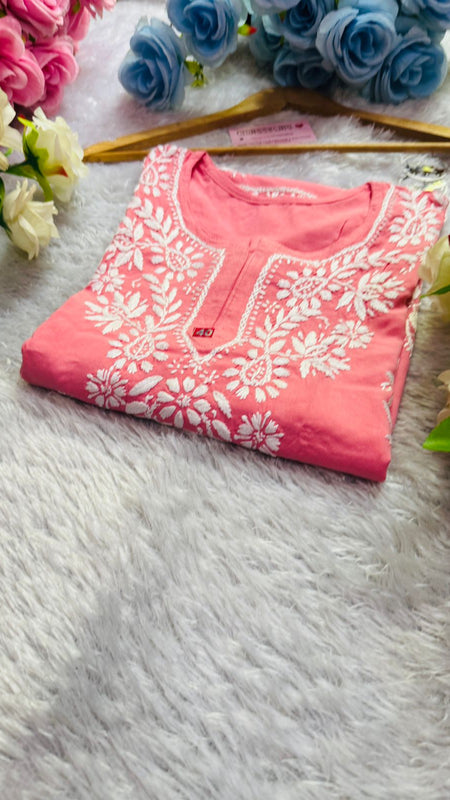 Short Handworked chikankari Rayon kurti /Rayon short