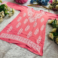 Short Handworked chikankari Rayon kurti /Rayon short
