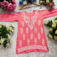 Short Handworked chikankari Rayon kurti /Rayon short