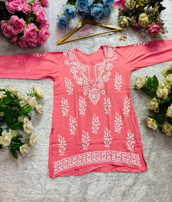 Short Handworked chikankari Rayon kurti /Rayon short