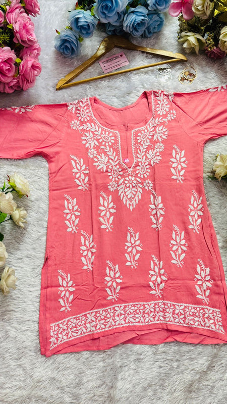 Short Handworked chikankari Rayon kurti /Rayon short