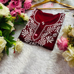 Short Handworked chikankari Rayon kurti /Rayon short