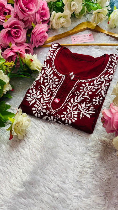 Short Handworked chikankari Rayon kurti /Rayon short