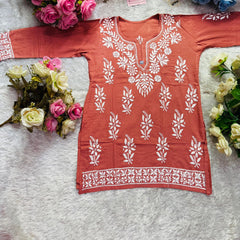 Short Handworked chikankari Rayon kurti /Rayon short
