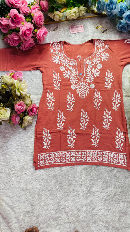 Short Handworked chikankari Rayon kurti /Rayon short