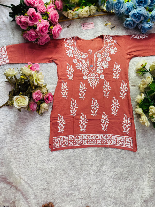 Short Handworked chikankari Rayon kurti /Rayon short