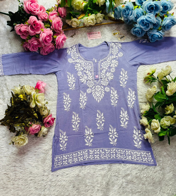 Short Handworked chikankari Rayon kurti /Rayon short