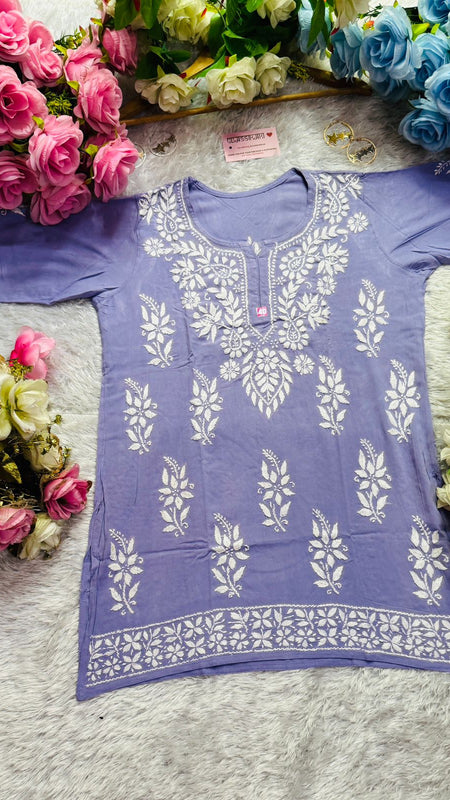 Short Handworked chikankari Rayon kurti /Rayon short