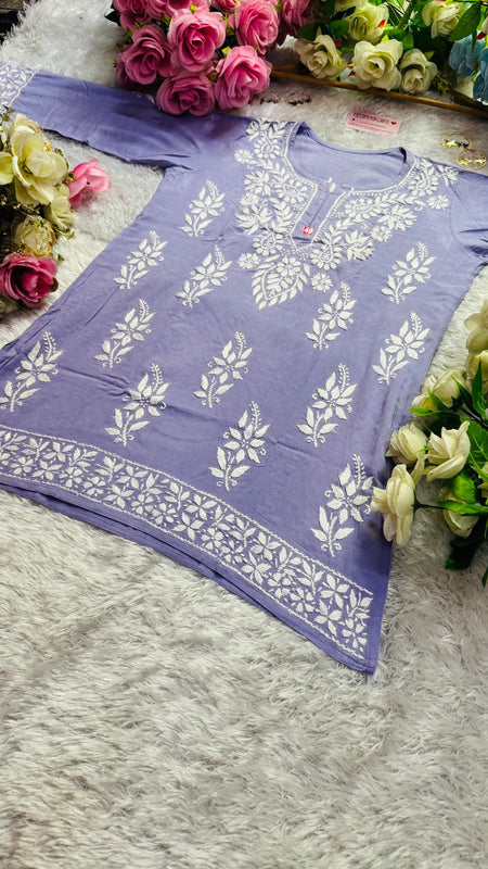 Short Handworked chikankari Rayon kurti /Rayon short
